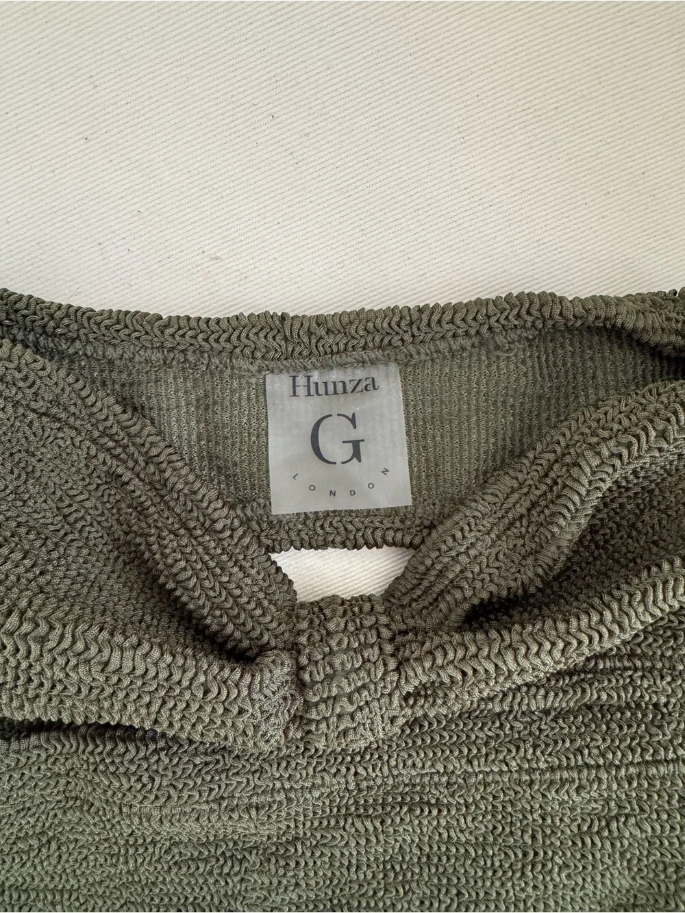 Hunza G Olive Green Textured Bandeau Bikini Set